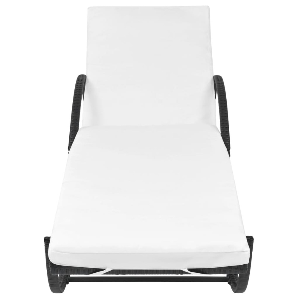 Transat chaise longue bain de soleil lit de jardin terrasse meuble d'extérieur avec coussin et table résine tressée noir 02_0