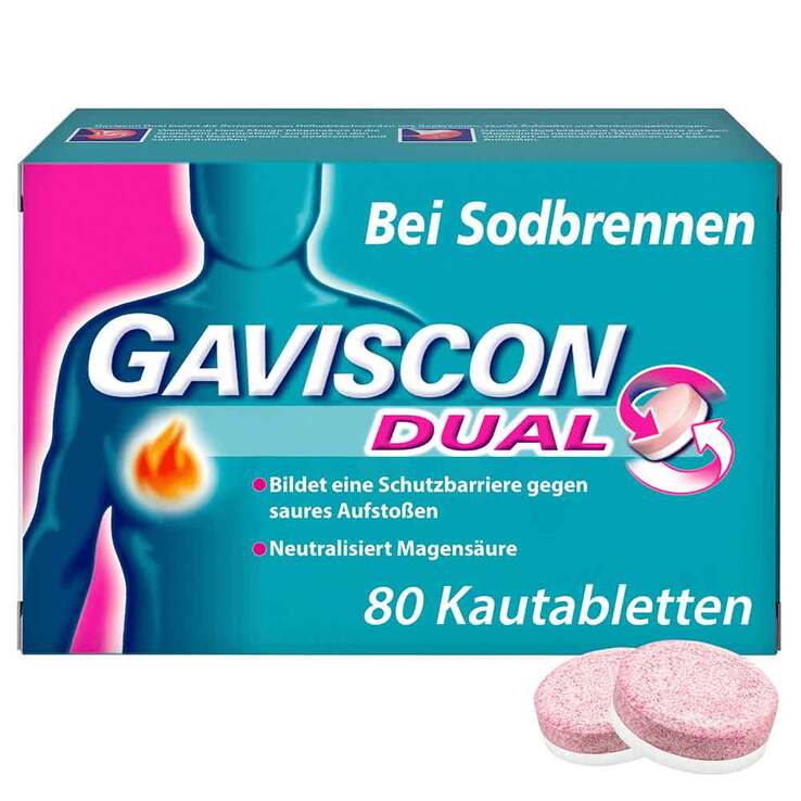 GAVISCON® Dual Kautabletten mit Zweifachwirkung gegen Sodbrennen, 80 St