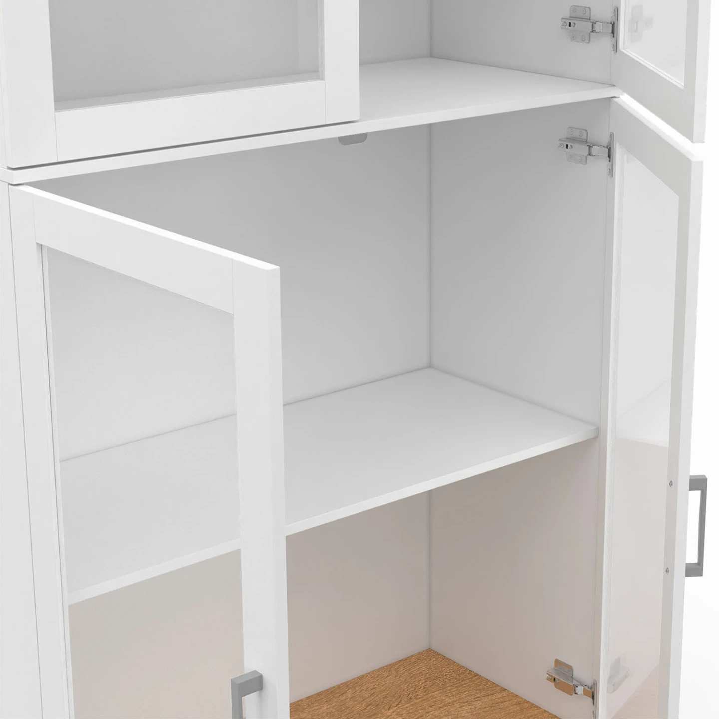 Vitrine buffet haut H. 176 cm vaisselier VITO 4 portes vitrées blanc et bois