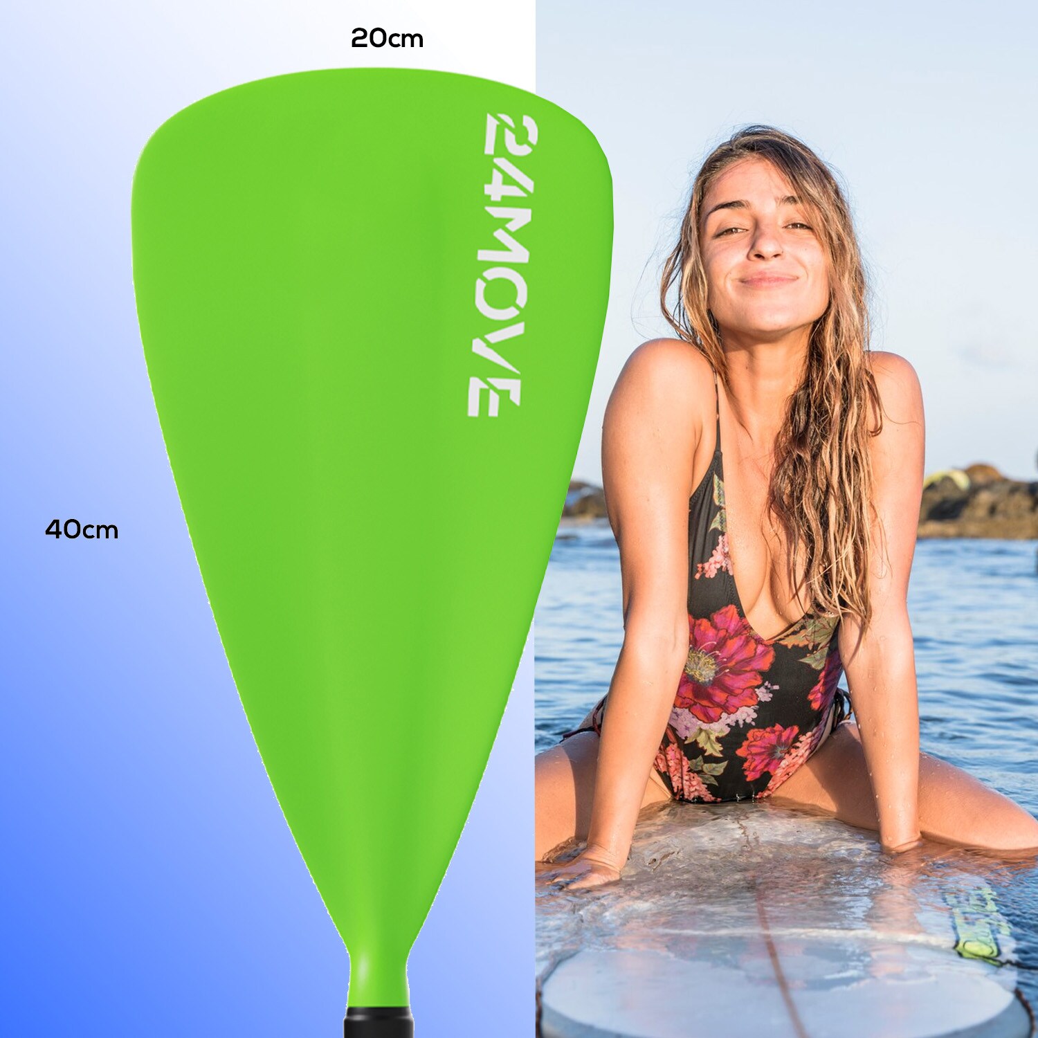 24MOVE® Paddel Einzelpaddel Stechpaddel für SUP Stand Up Board, Kajak, Leicht aus Aluminium 210cm, verstellbar grün