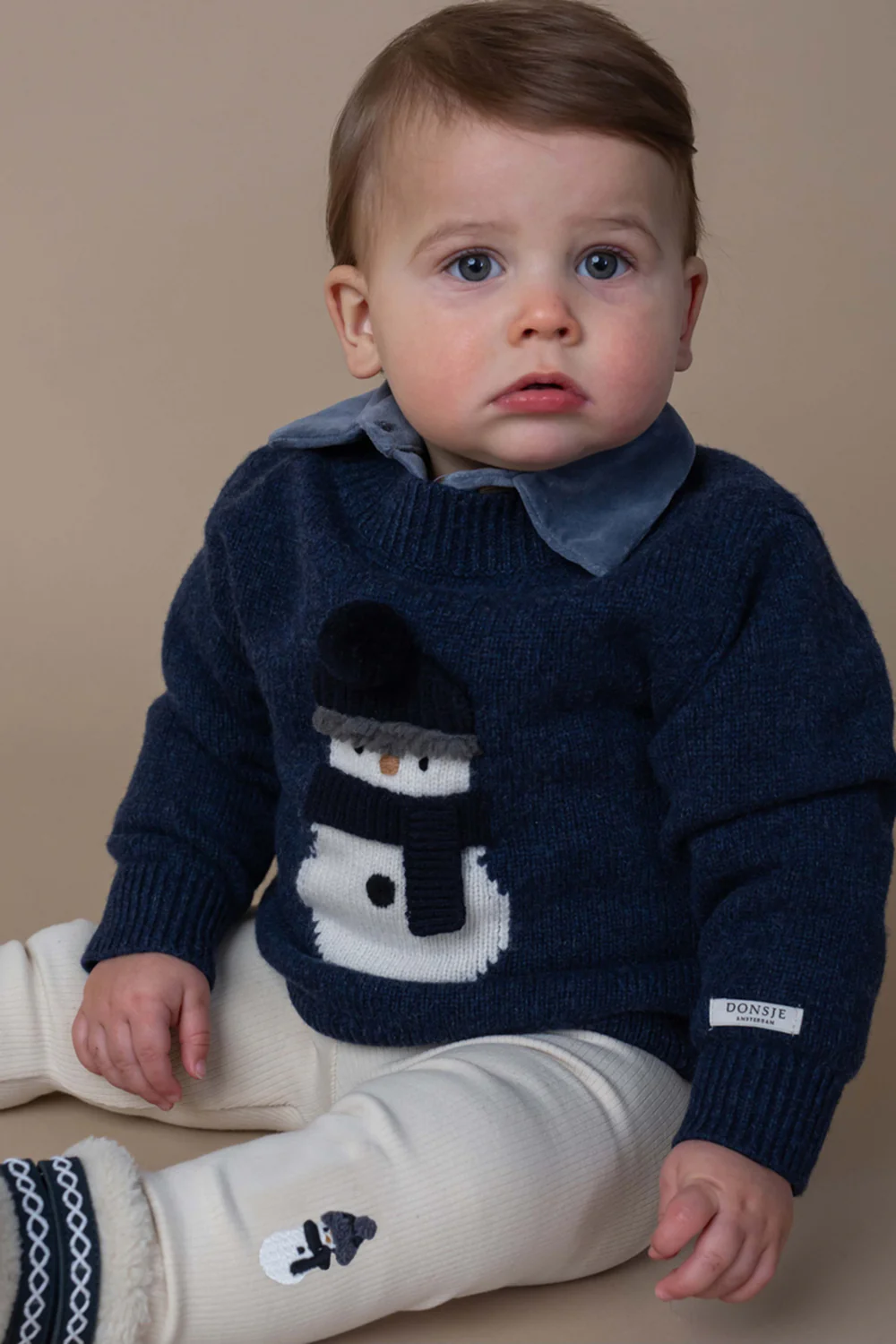Denn Merino Wool Sweater | Snowman | Blue Marine Melange