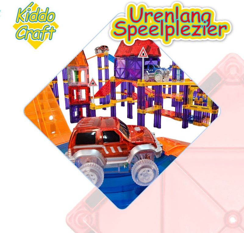 Kiddo Craft - Magnetic Tiles Racebaan - 121 Stuks - Magnetisch Montessori Speelgoed