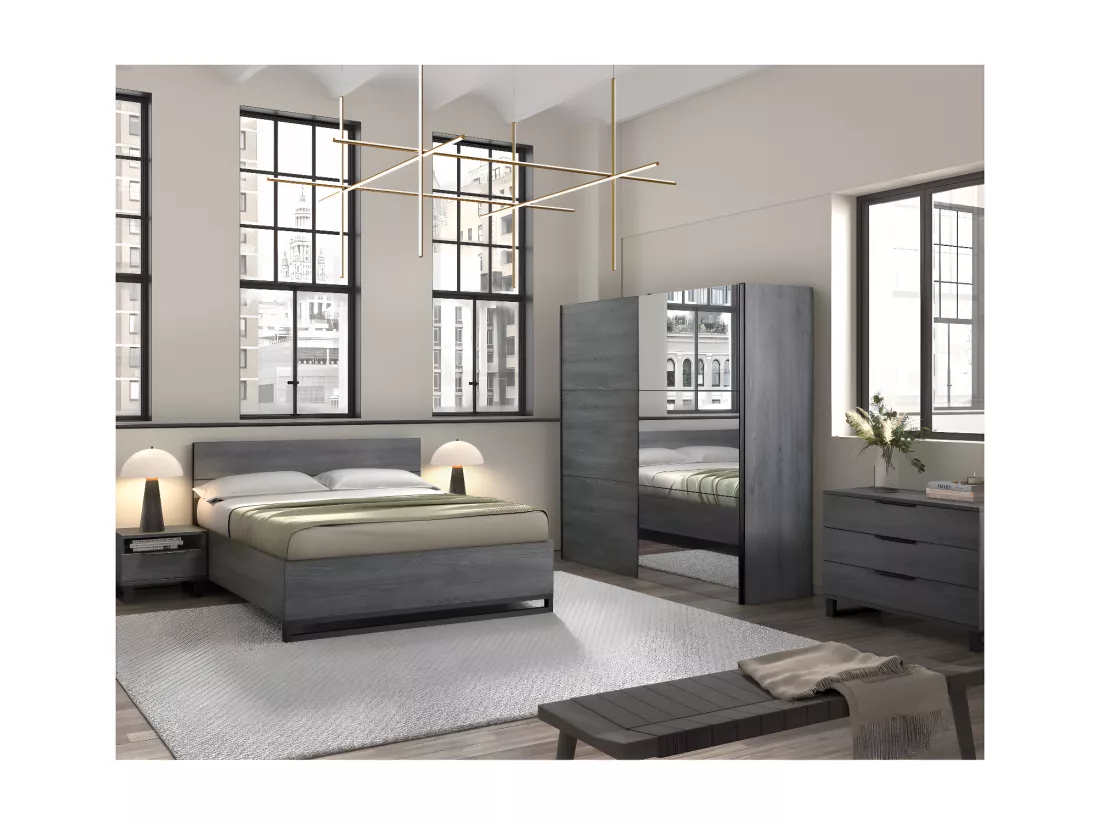 Chambre complète 160x200 cm Gris - GRENOBLE