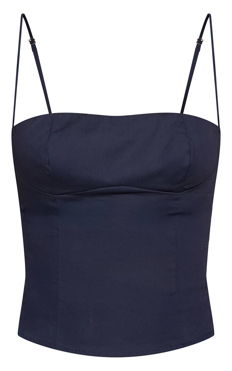Bleu Marine Top Court Tissé À Encolure Carrée Tall