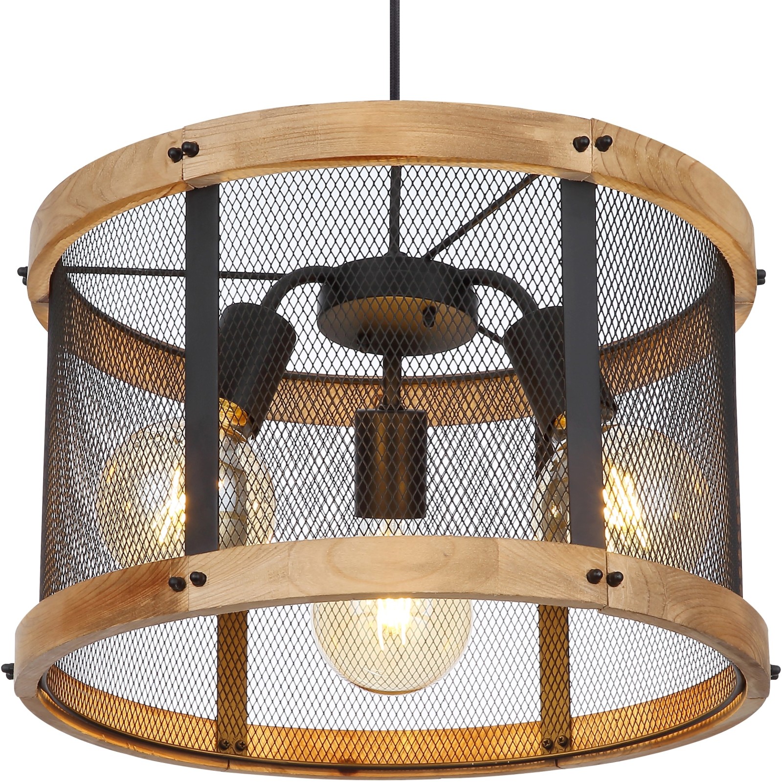 Pendelleuchte - schwarz matt - Holz - Metall - 40 cm