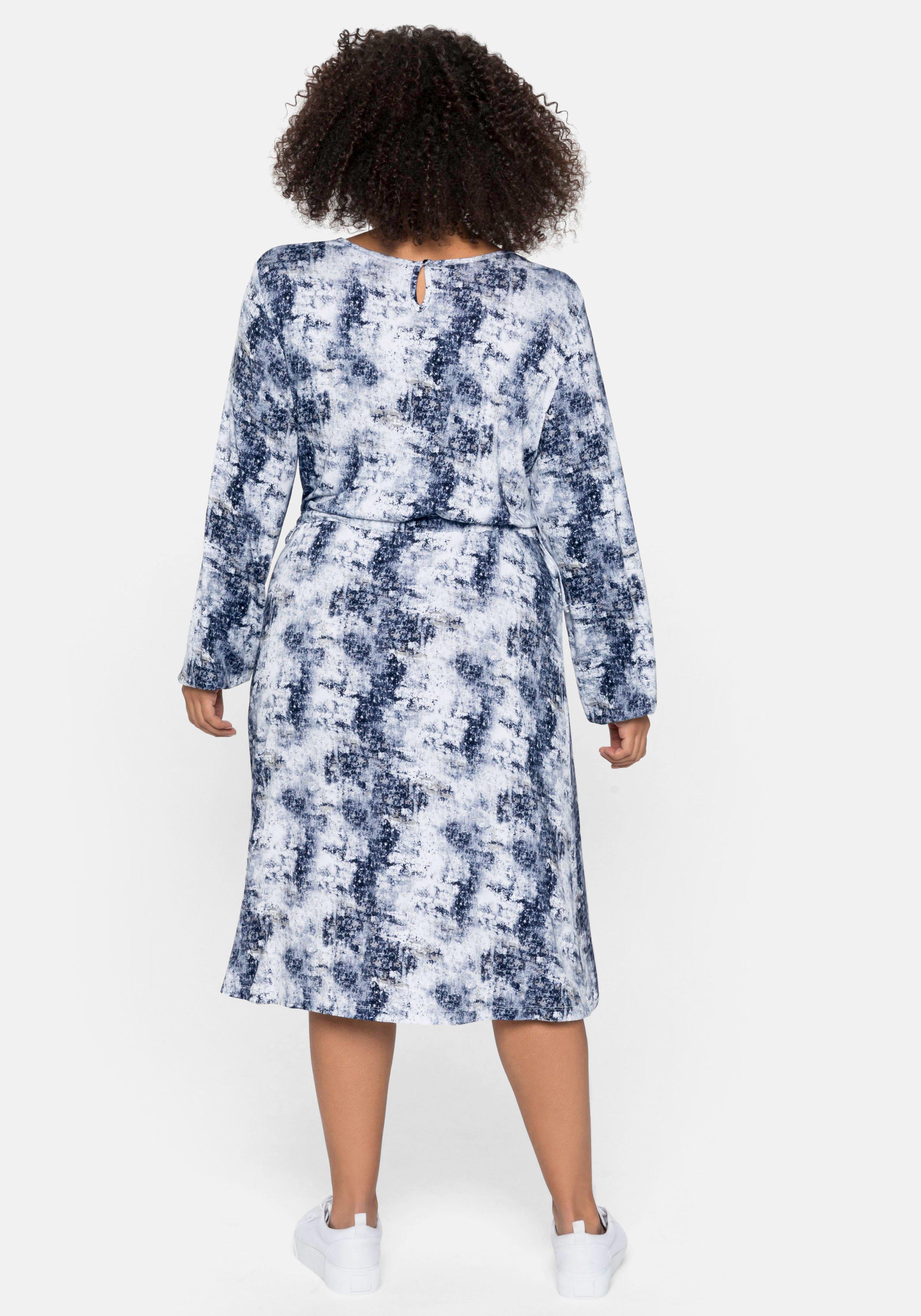 Midikleid mit Alloverdruck und Taillen-Tunnelzug