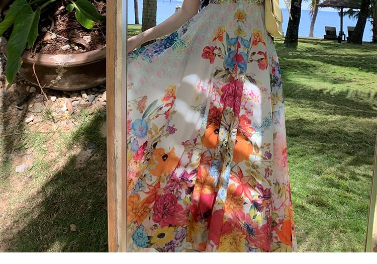 BOHEME - Maxi-jurk met spaghettibandjes en bloemenprint