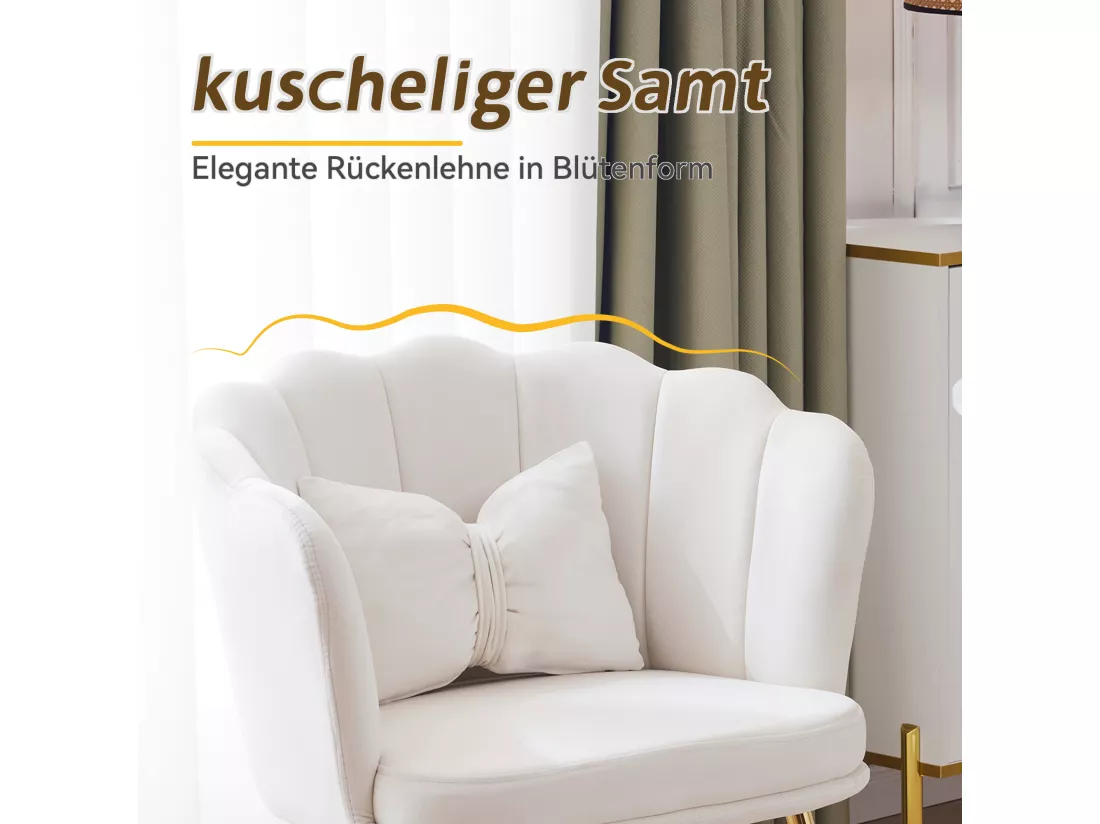 Haobosic - Set de 2 Chaises Modernes en Velours avec Dossier en Forme de Pétale, Pieds en Métal Doré, Coussins Confortables pour Salon