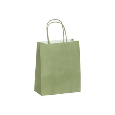 50 Sacs cadeau kraft - poignées torsadées - 23 cm x 12 cm x 30 cm - vert amande