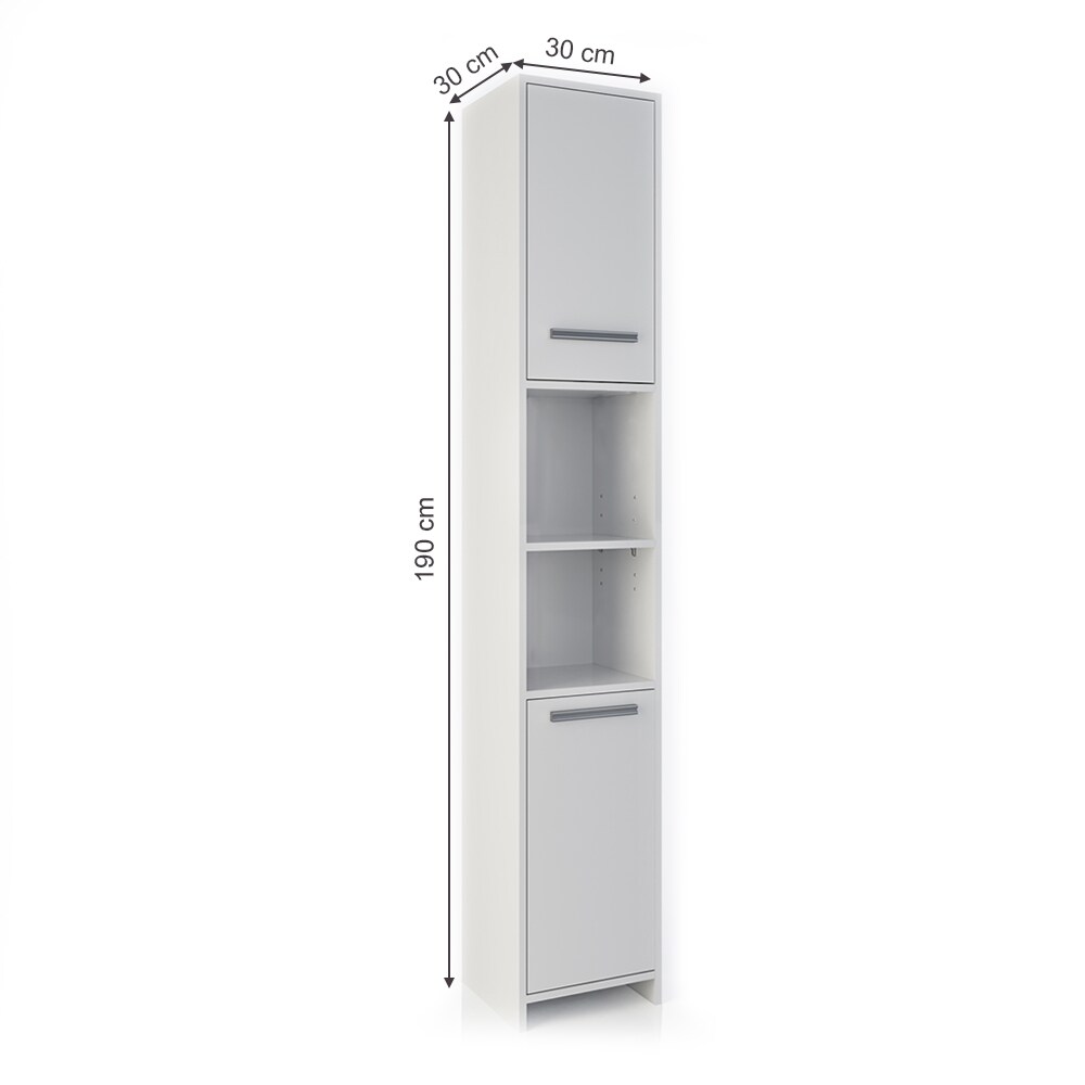 VICCO Badschrank KIKO 190 x 30 cm Weiß - Badezimmerschrank Hochschrank Regal Badregal