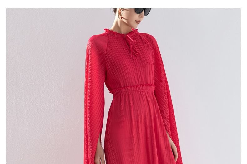 Doowex - Maxi-jurk met cape, ronde hals, effen ruchezoom en plooien