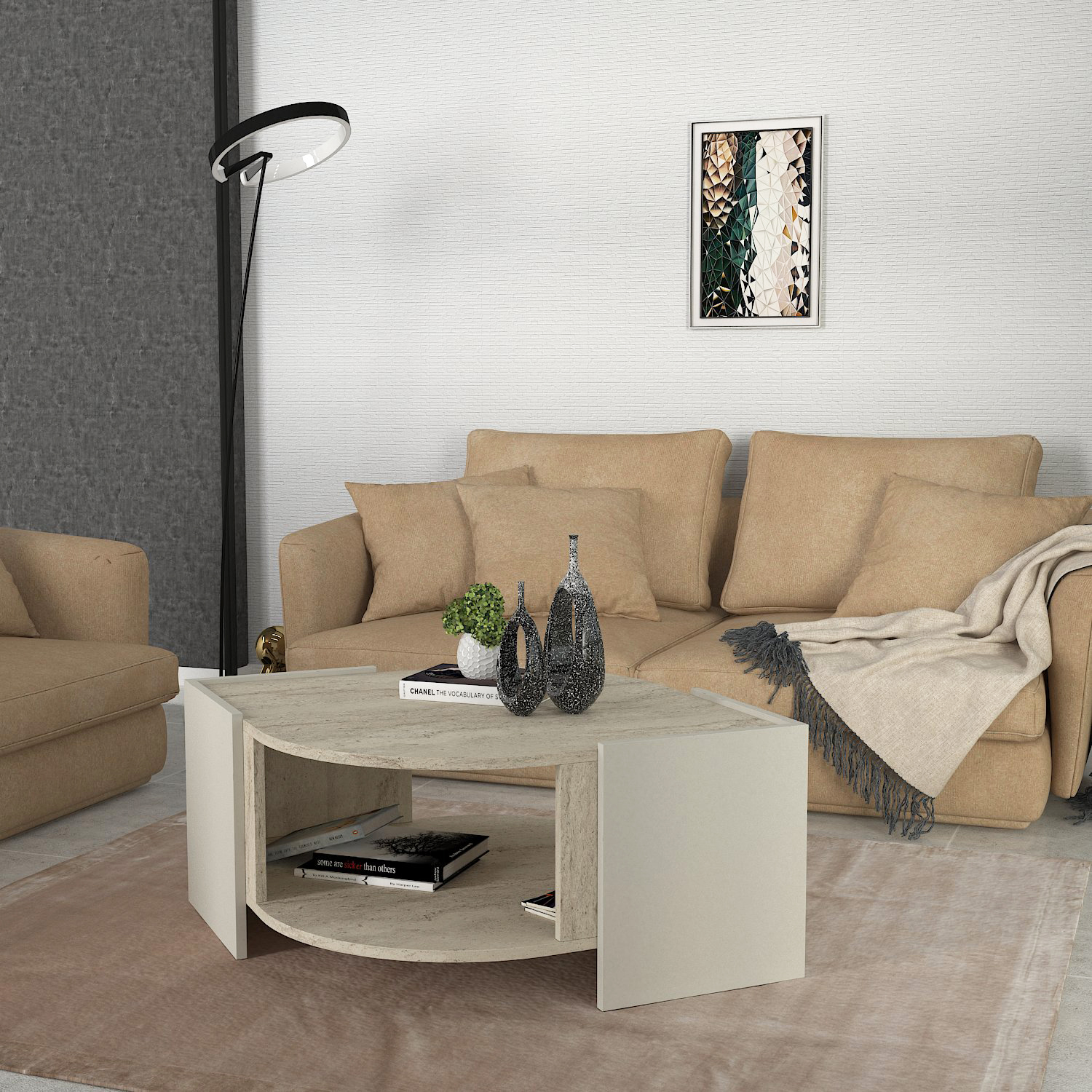 Couchtisch - beige-Granit Optik - 75 cm
