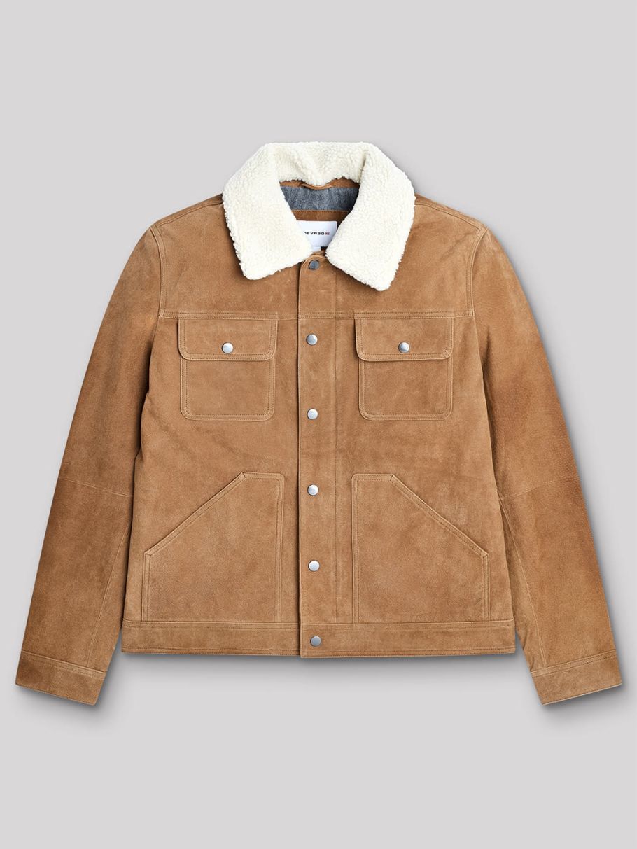 Blouson en cuir col sherpa