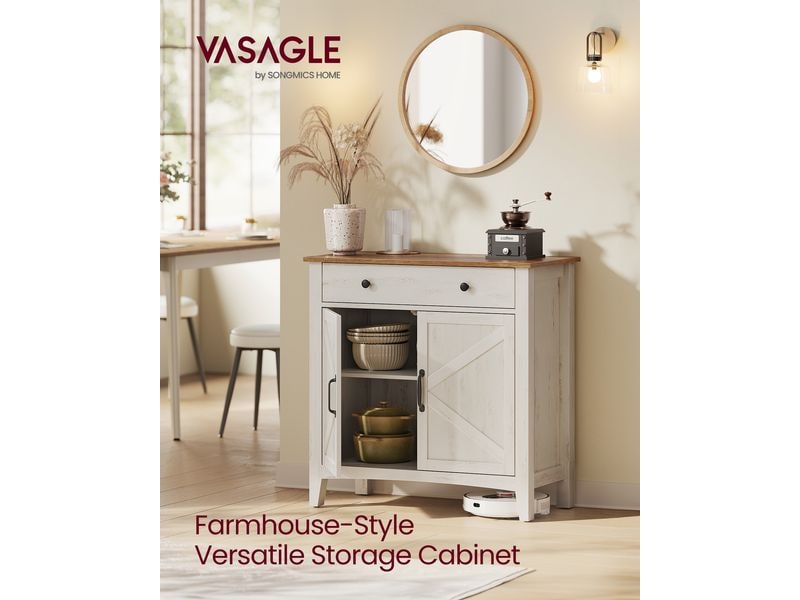 VASAGLE Kommode 80 x 80 cm, Beige/Weiss Aufbewahrungsschrank mit Schubladen und Türen