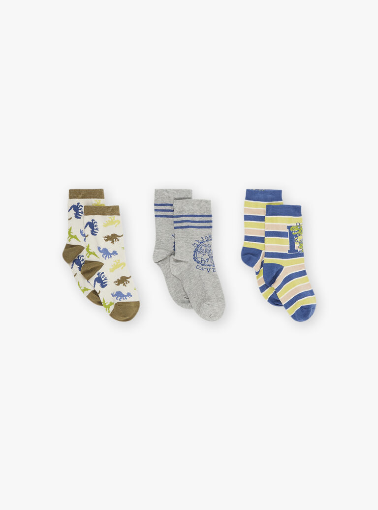 Lot de 3 paires de chaussettes vert kaki, grises et bleu pétrole en jersey