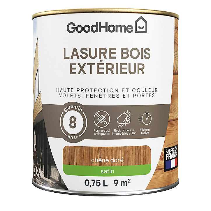 Lasure extérieure chêne doré satin 8 ans GoodHome 750ml