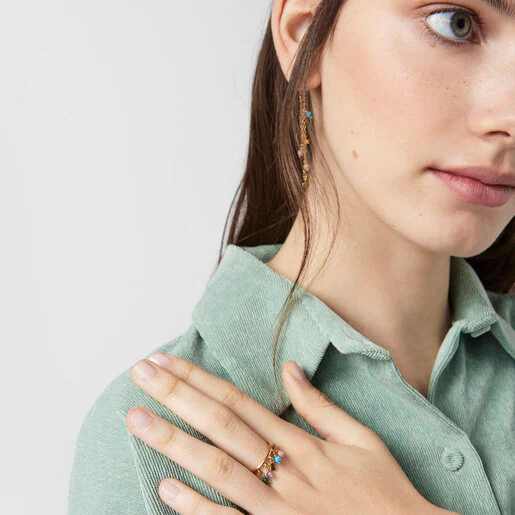Anel Cool Joy com banho de ouro 18k sobre prata e pedras preciosas multicoloridas.