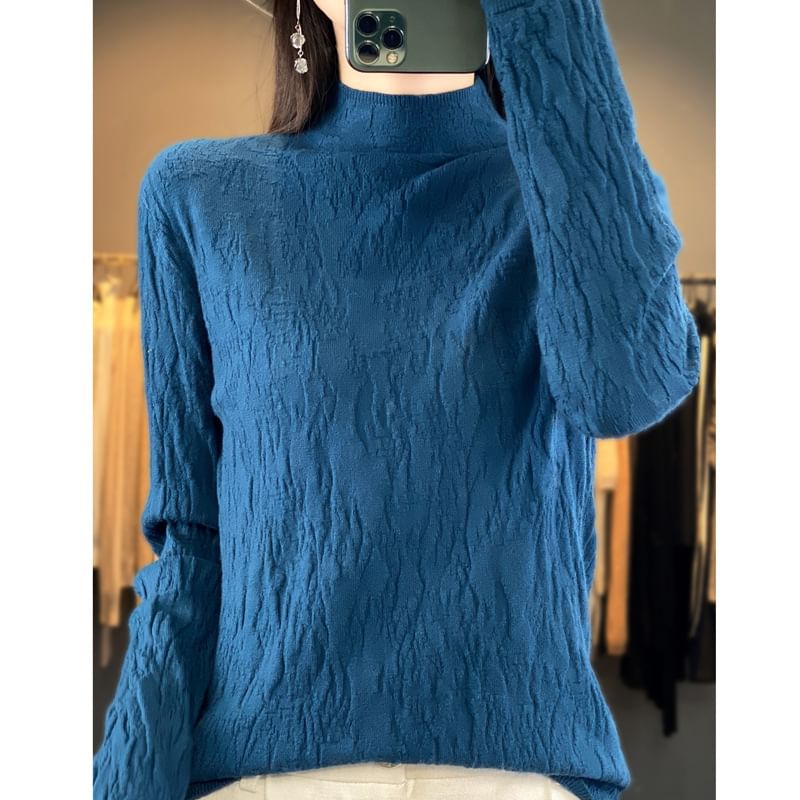 Weelop - Effen gebreide top met lange mouwen en mockneck