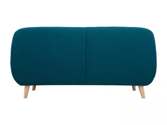 Canapé scandinave déhoussable 3 places en tissu bleu canard et bois clair YNOK