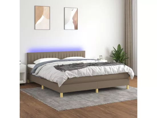 Sommier tapissier avec matelas et LED Taupe 180x200 cm Tissu