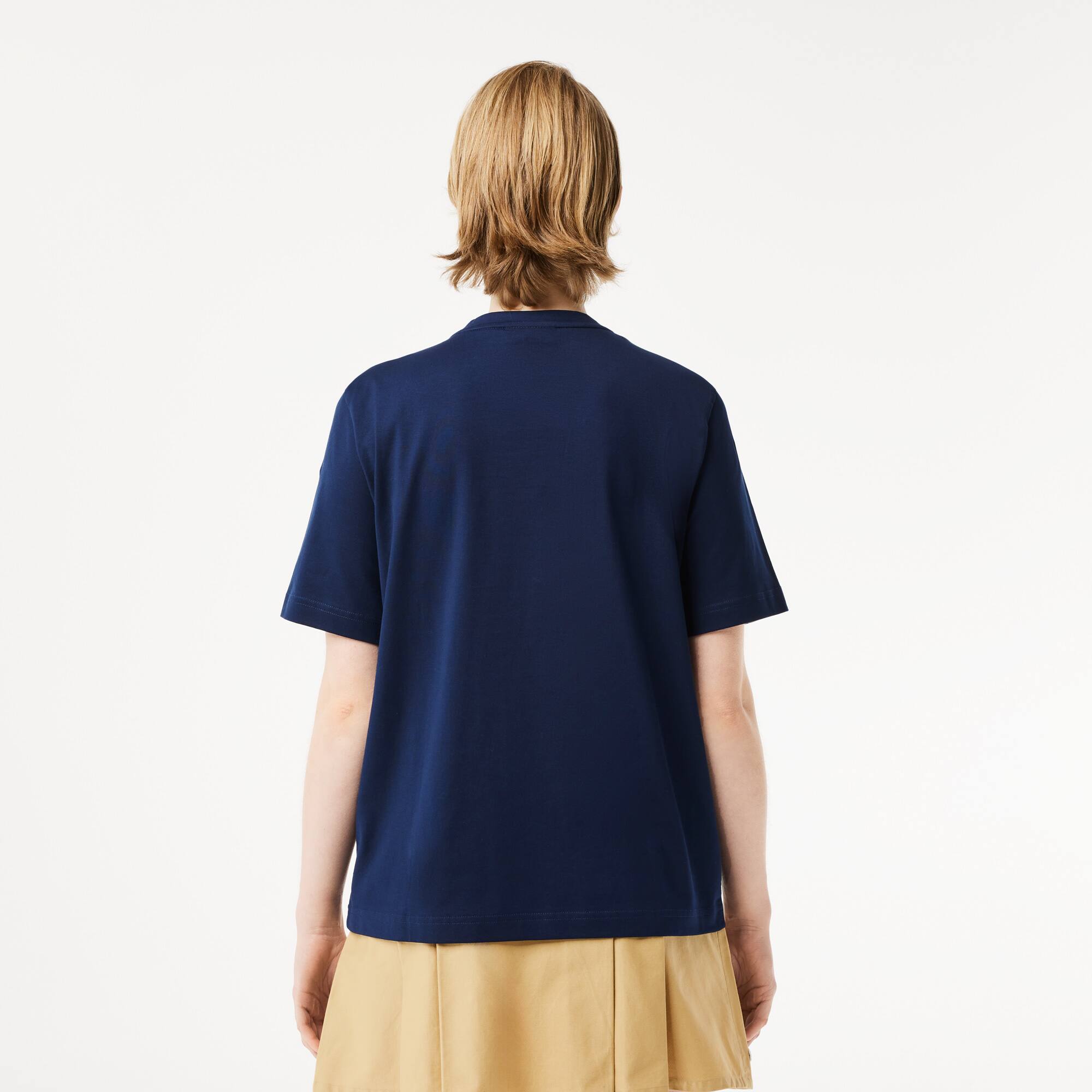 T-shirt relaxed fit en jersey de coton doux col V T-Shirts - Bleu - Lacoste - Femme