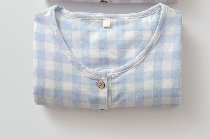 Finlies - Henley Gingham pyjamajurk met korte mouwen