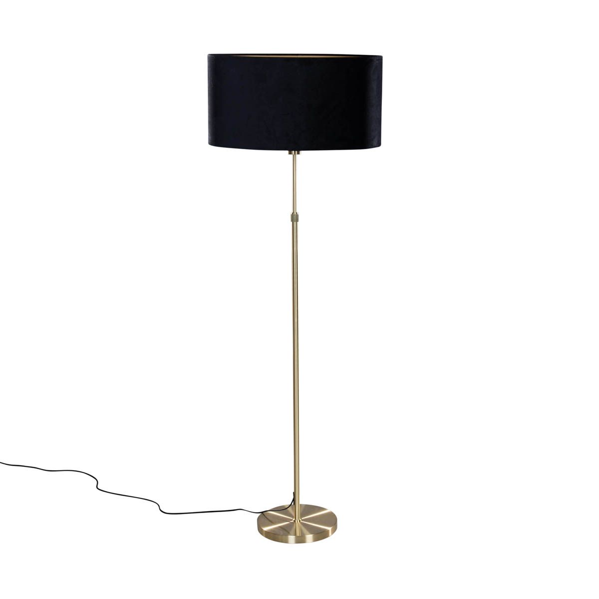 Vloerlamp goud met ovale velours kap zwart 50 cm - Parte
