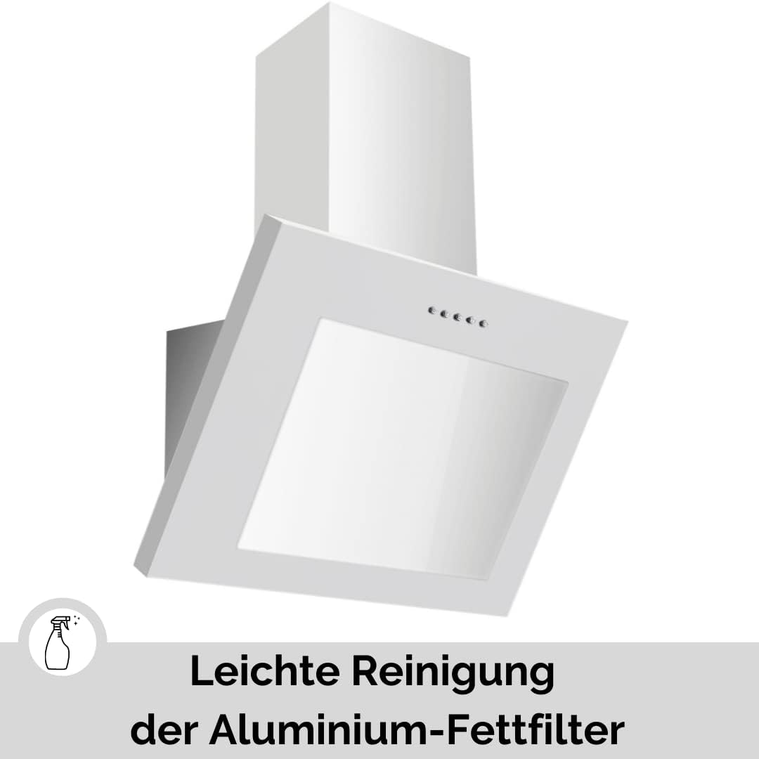 PKM Schräghaube S28-60BWPY | Kopffreihaube | Dunstabzugshaube | Breite 60 cm | Metall und Glas |weiß | Abluft | Umluft