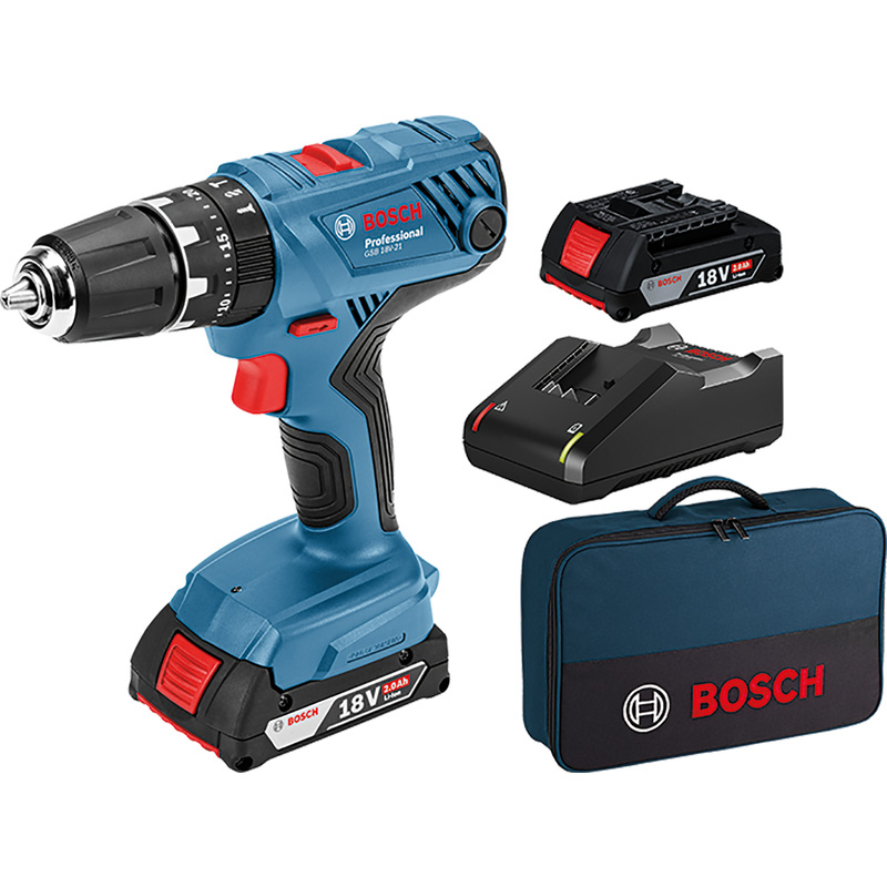 Bosch GSB 18V-21 accu klopboormachine 18V Li-ion 2x 2,0Ah