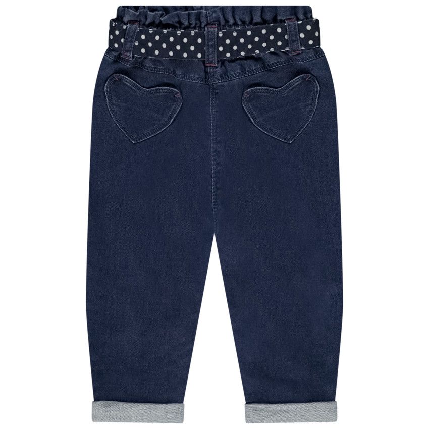 Jean avec ceinture et broderie pour bébé fille - Bleu