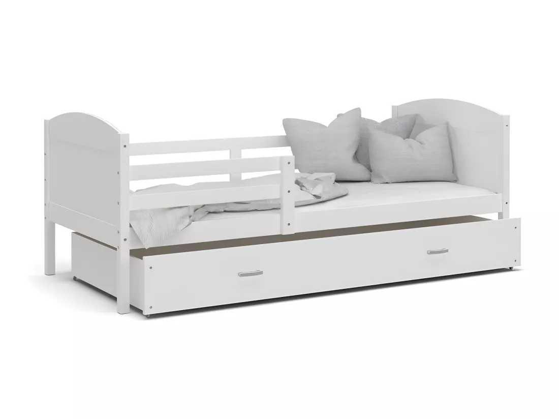 Lit Enfant Matis 90x190 ( Sans Matelas ) Blanc - blanc Livré avec le sommiers et tiroir.