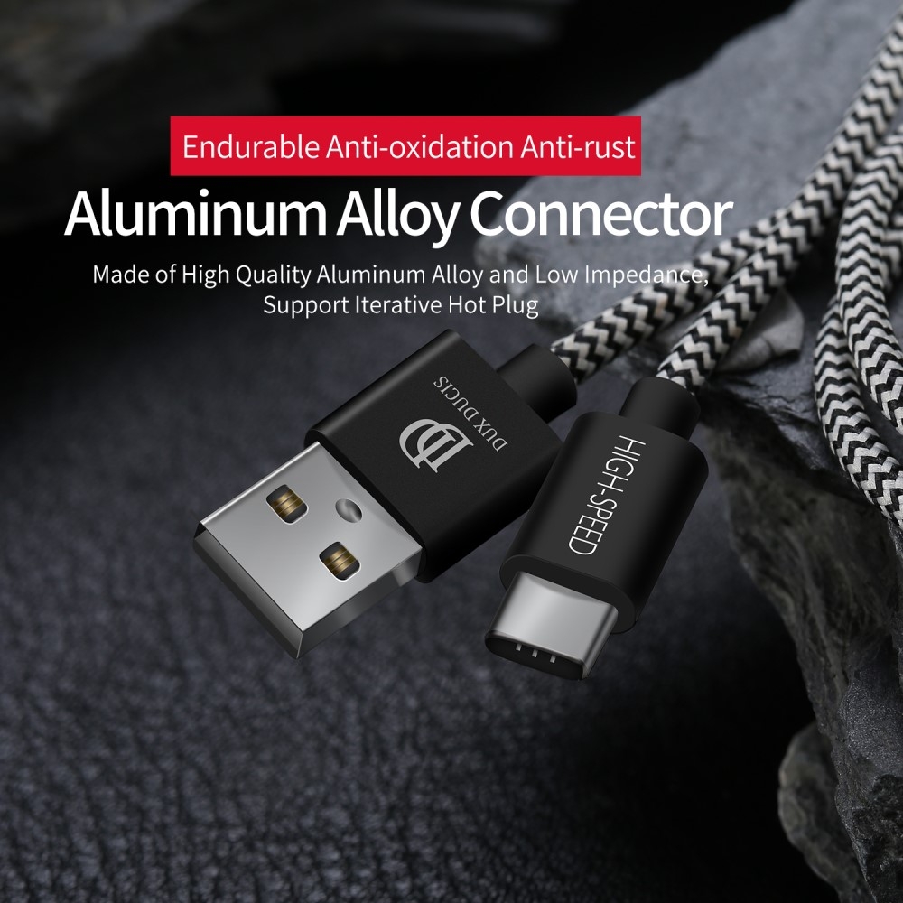 (25cm) 2.1A USB auf USB C Ladekabel Datenkabel Nylon - Schwarz / Weiss