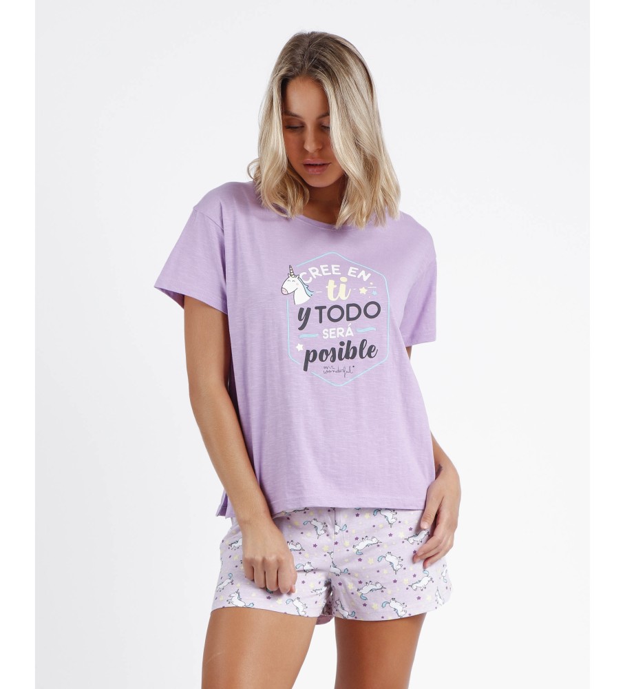 Pijama de manga curta Aznar Innova Believe in Yourself, cor malva.