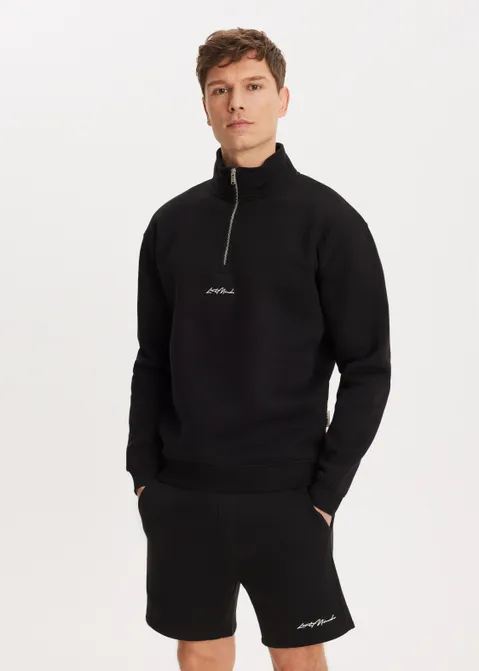 Brushed half zip sweater zwart (ZWART)