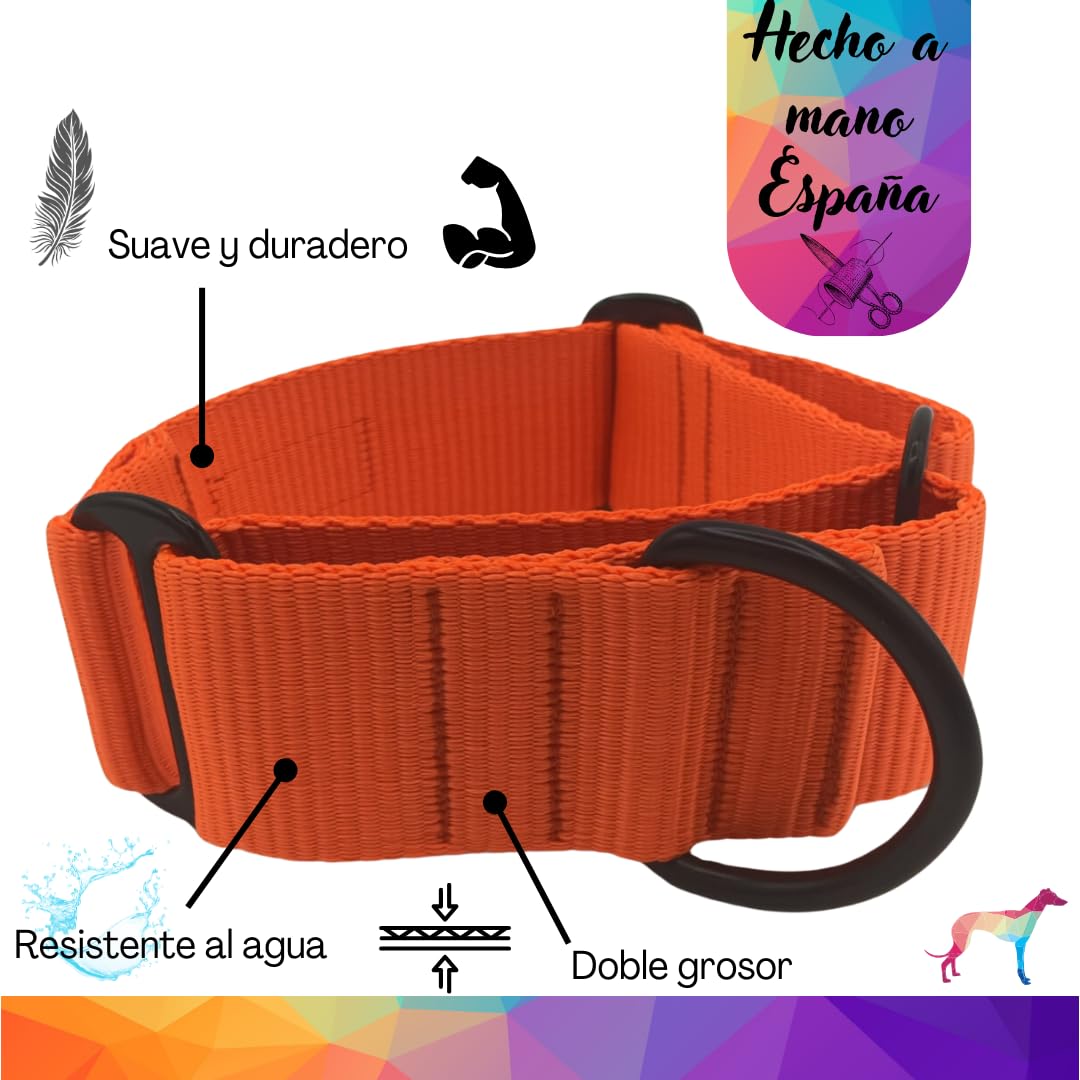EGV - Coleira Martingale. Coleira artesanal para galgo, fabricada na Espanha (Laranja)