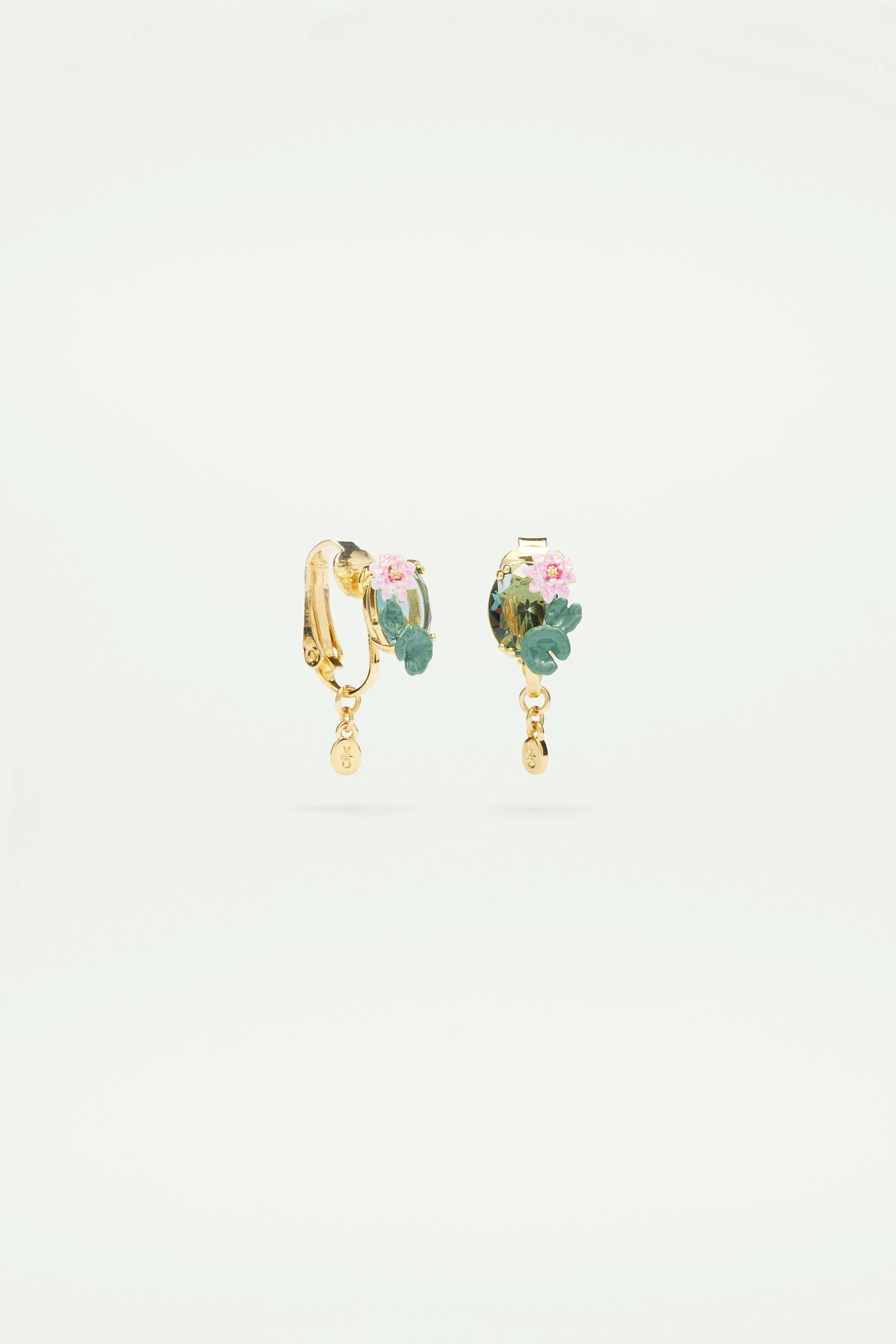 Boucles d'oreilles clipsfleur de lotus et pierre | Bleu