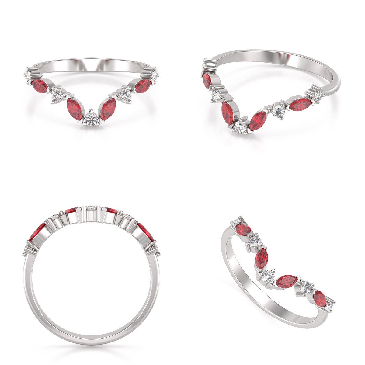 Bague ADEN Or 585 Blanc Rubis et diamants 1.9grs