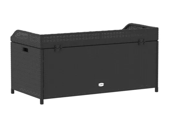 Banc de rangement noir résine tressée et bois d'acacia