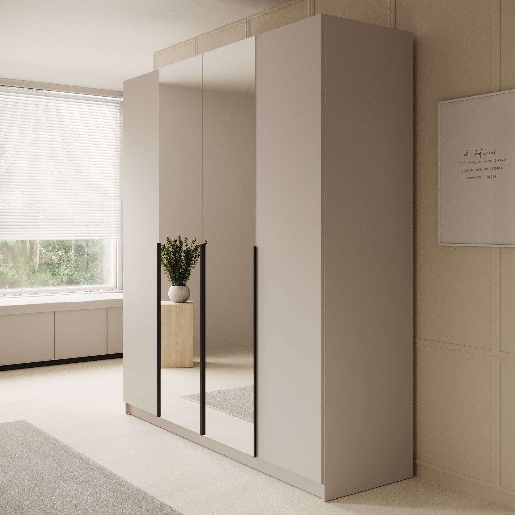 Meubella - Kledingkast Sabre - Beige - 200 cm - Met spiegel