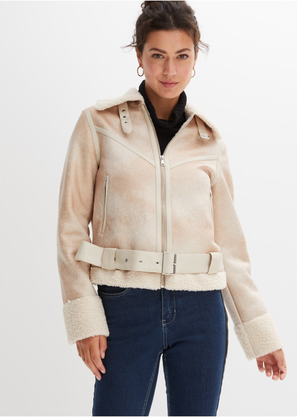 Veste biker avec empiècement synthétique