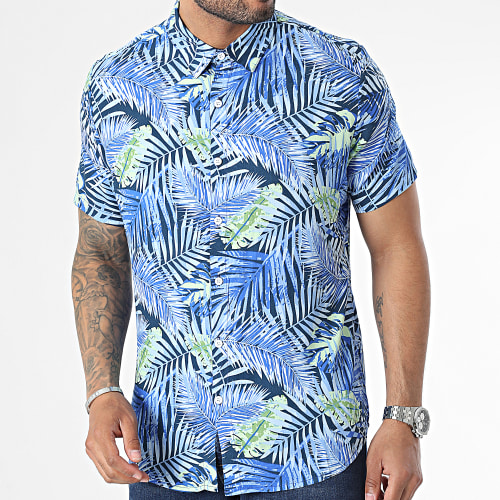 Chemise Manches Courtes Bleu Floral