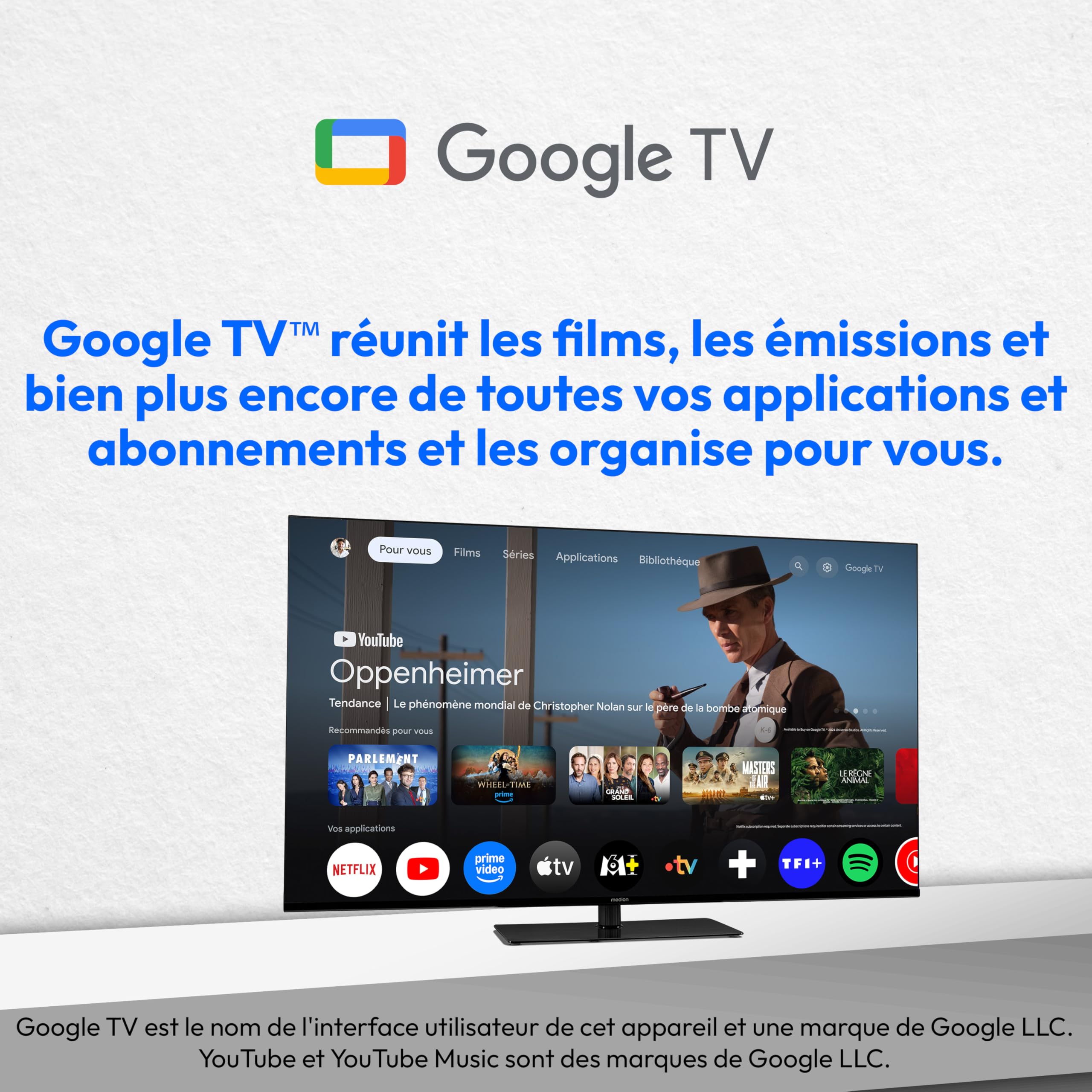 MEDION TV 55 Pouces (138,8 cm) Television (Smart TV, 4K, Dolby Vision HDR, Prime Video, Disney+, Dolby Atmos, DTS X, compatibles avec Google TV, PVR,