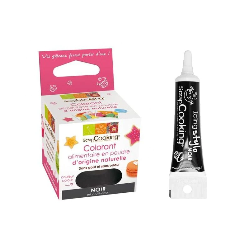 Colorant alimentaire naturel en poudre Noir + Stylo glaçage noir Scrap