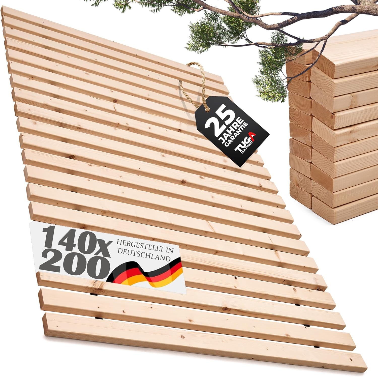 TUGA - Holztech Rollrost Lattenrost 140 x 200 cm 29mm 500kg stabilster Bettrost Rolllattenrost