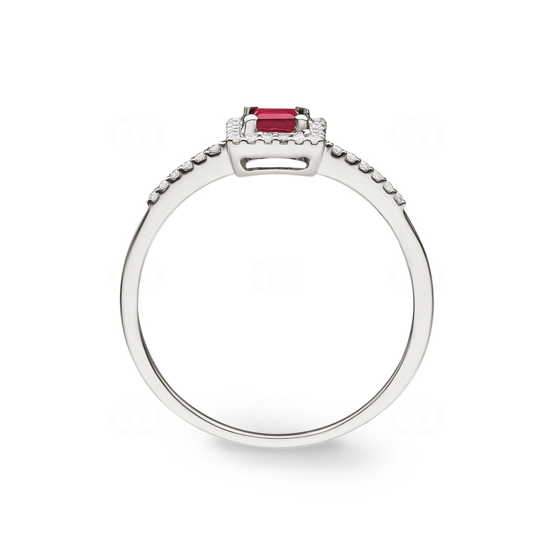 Damenring 750/18 K Weissgold mit Rubin und Diamanten 0.09 ct H/si