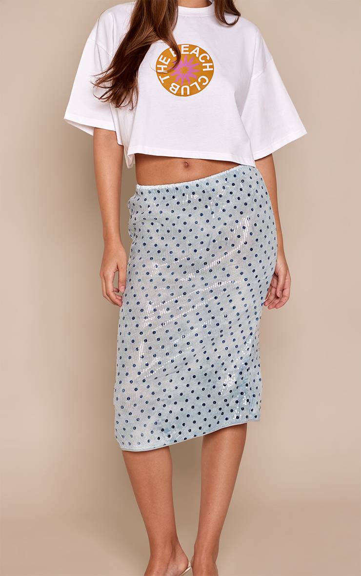 Bleu Jupe Midaxi À Pois Avec Détails De Dentelle Et Sequins