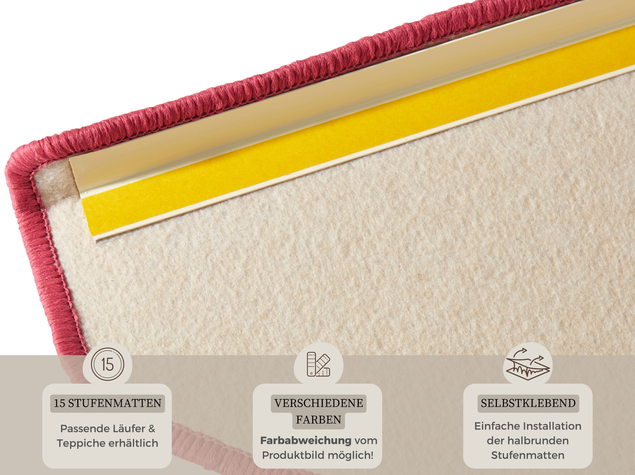 HANSE Home Stufenmatte »Fancy« halbrund 7 mm Höhe 15 Stück, Treppenmatten, Selbstklebend, Stufenteppich, Treppenstufen