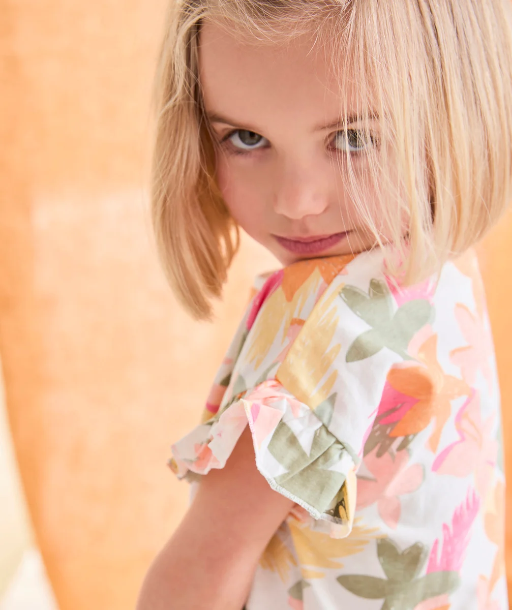 chemise de nuit fille en coton bio blanche imprimé à fleurs