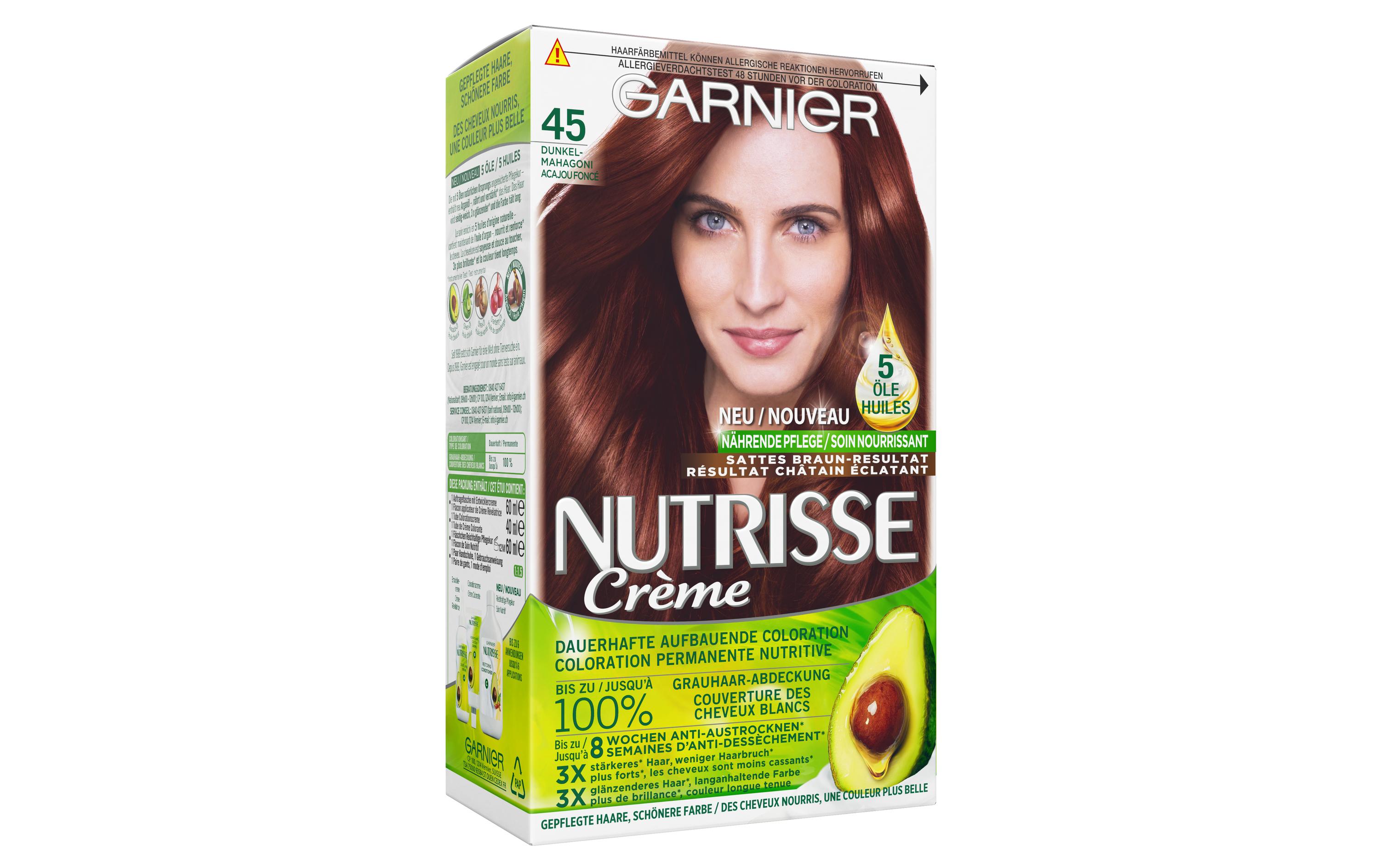 Haarcoloration Nutrisse Crème 45 Dunkel-MahagoniHaarfarbe verleiht dem Haar seidig strahlenden Glanz