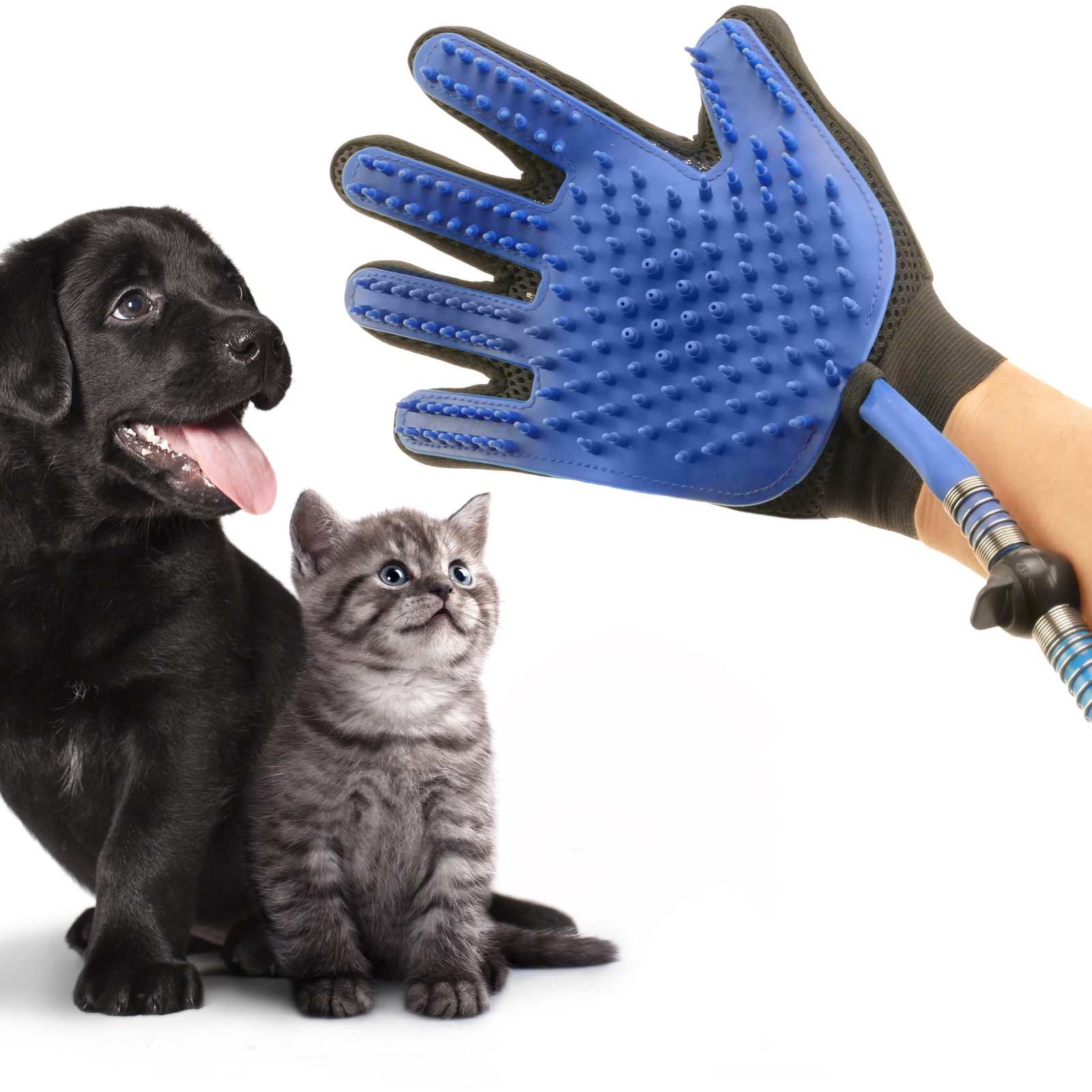 Luva para limpeza de cães. Chuveiro portátil para animais de estimação com mangueira e adaptadores.
